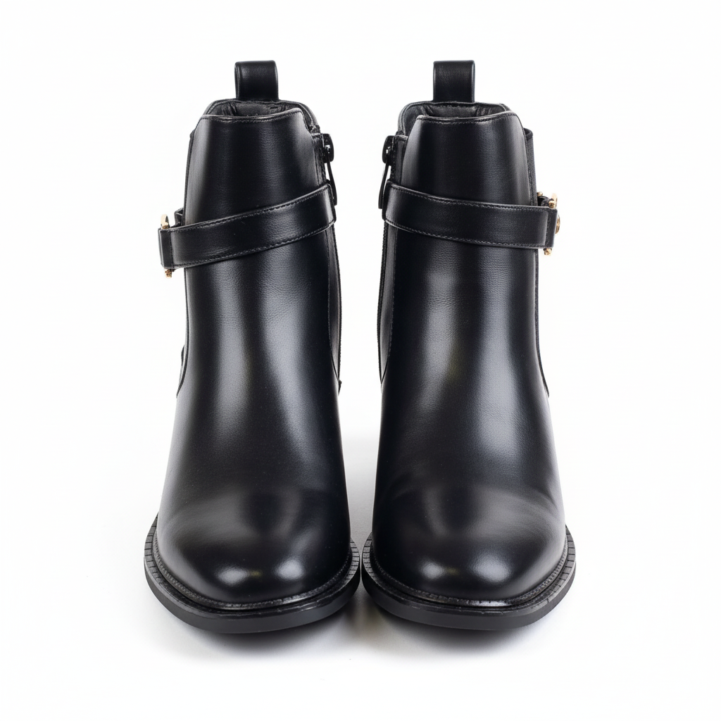 Produktfoto schwarze Stiefeletten Frontansicht weißer Hintergrund